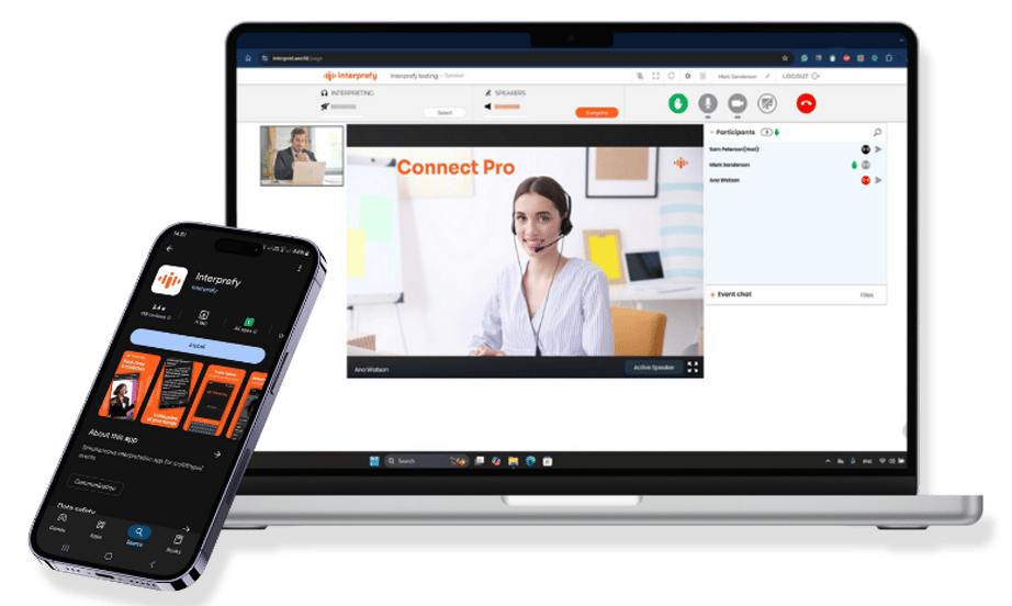 Interprefy Access Modes | Laptop and Phone Using Interprefy Connect Pro and Interprefy App